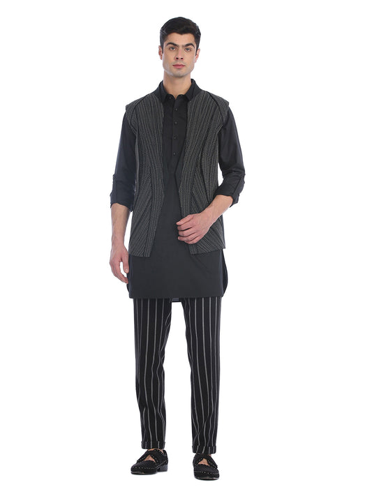 Black Embroidered Multi Paneled Waistcoat