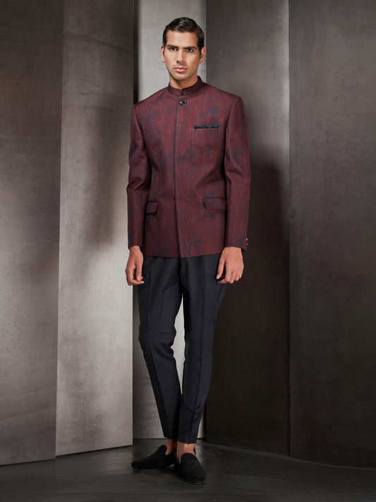 Maroon Quilted Wing Pattern Bandgala