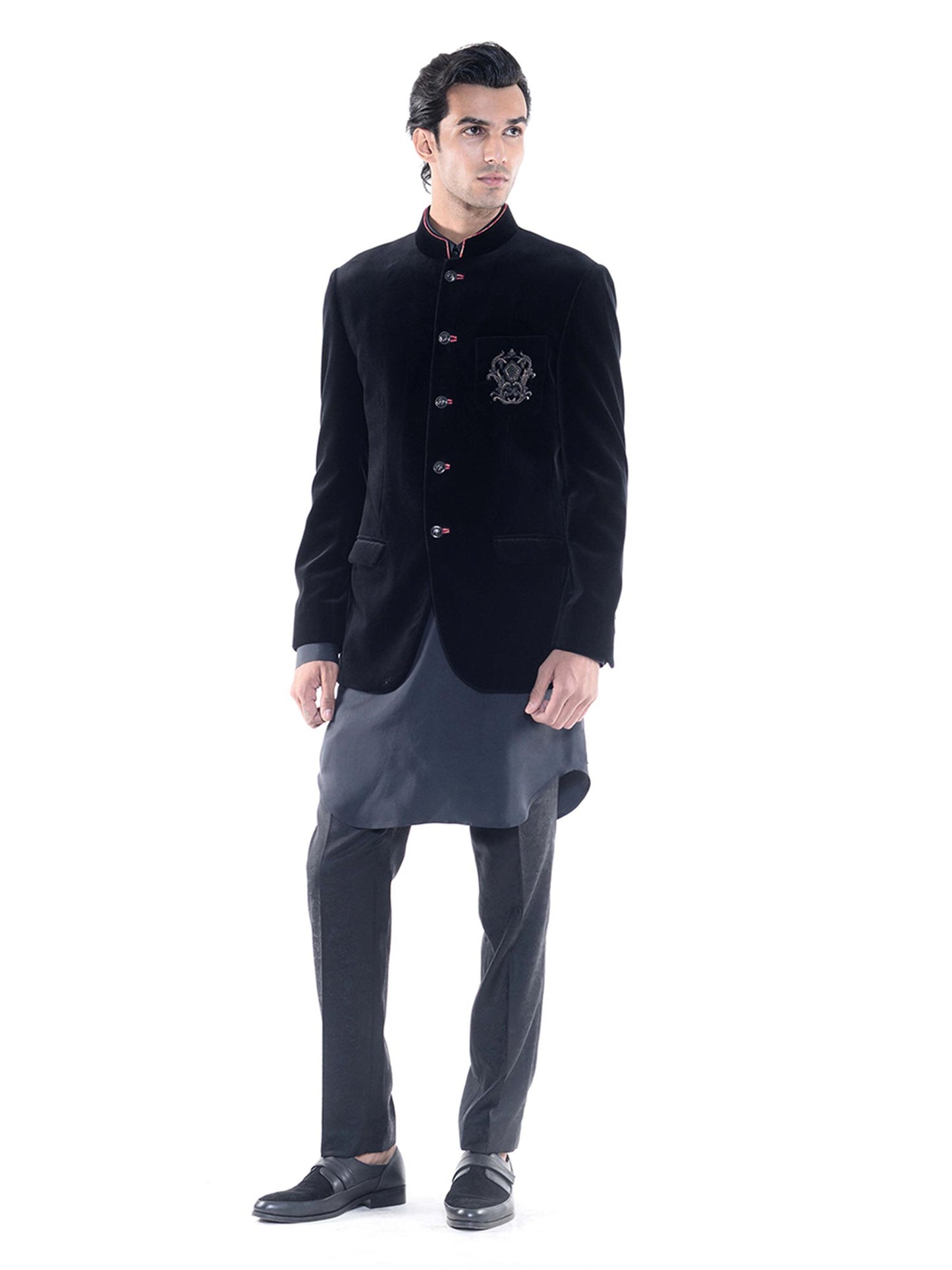 Black Velvet Embroidered Bandhgala Jacket