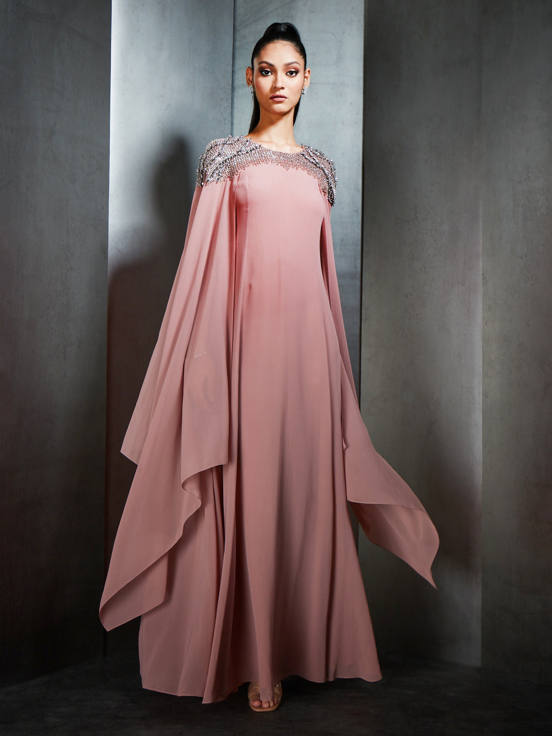 Embroidered Long Kaftan With Cape Sleeves