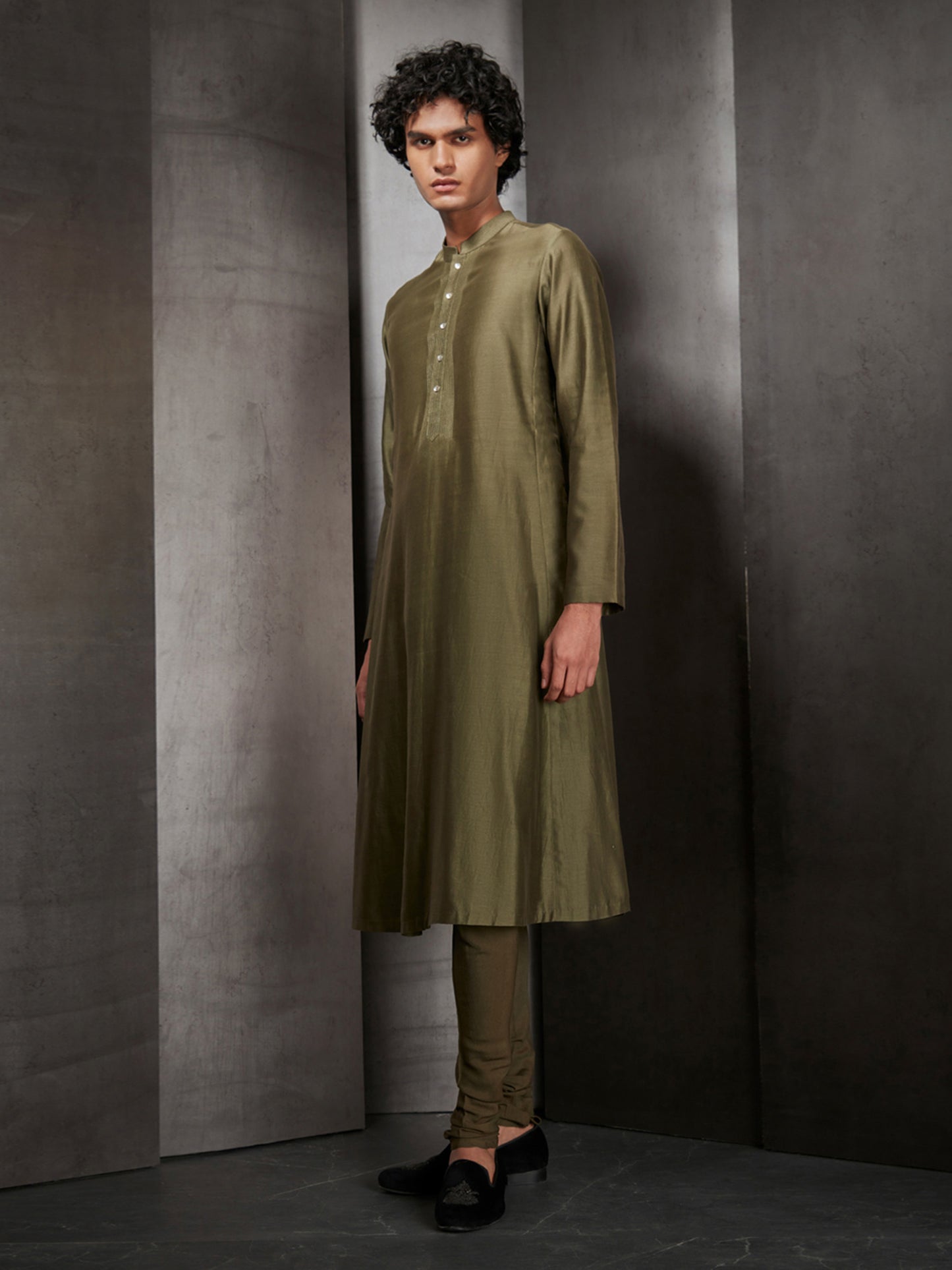 Olive Chanderi Kurta Set