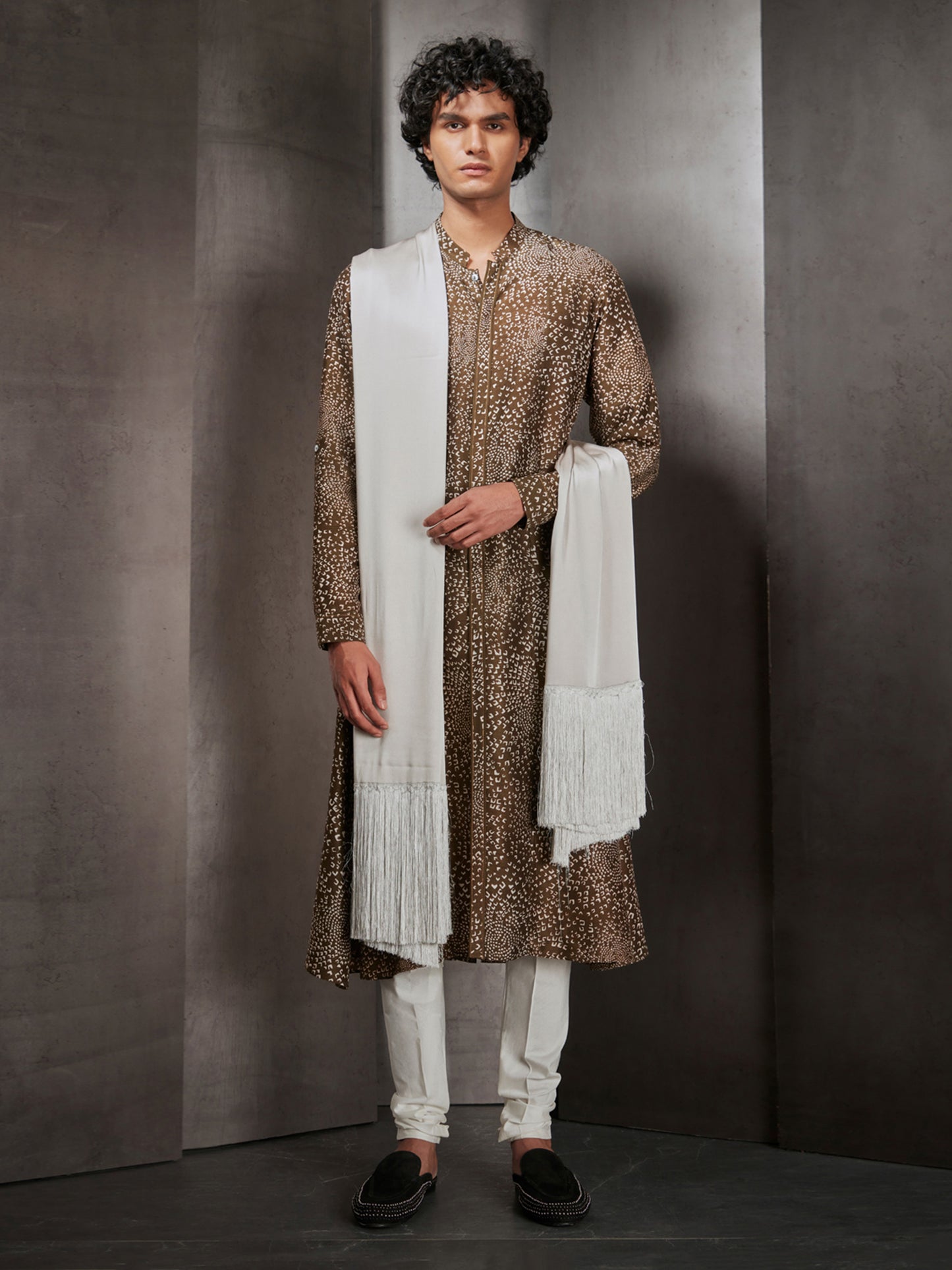 Green Mosaic Printed Silk Kurta