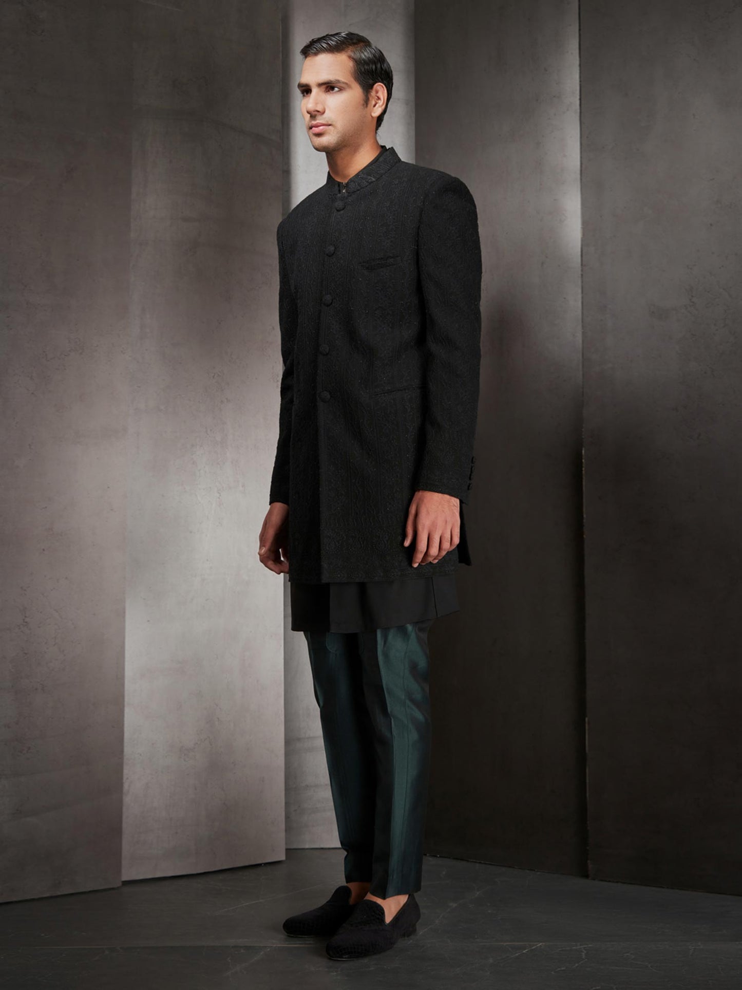 Black Short Chikankari Sherwani