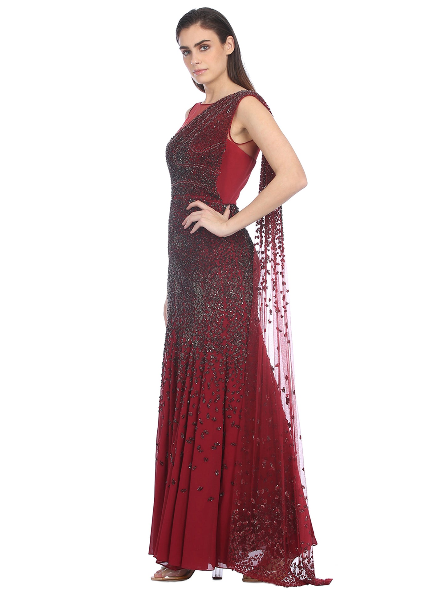 Clavier Embellished Saree Gown
