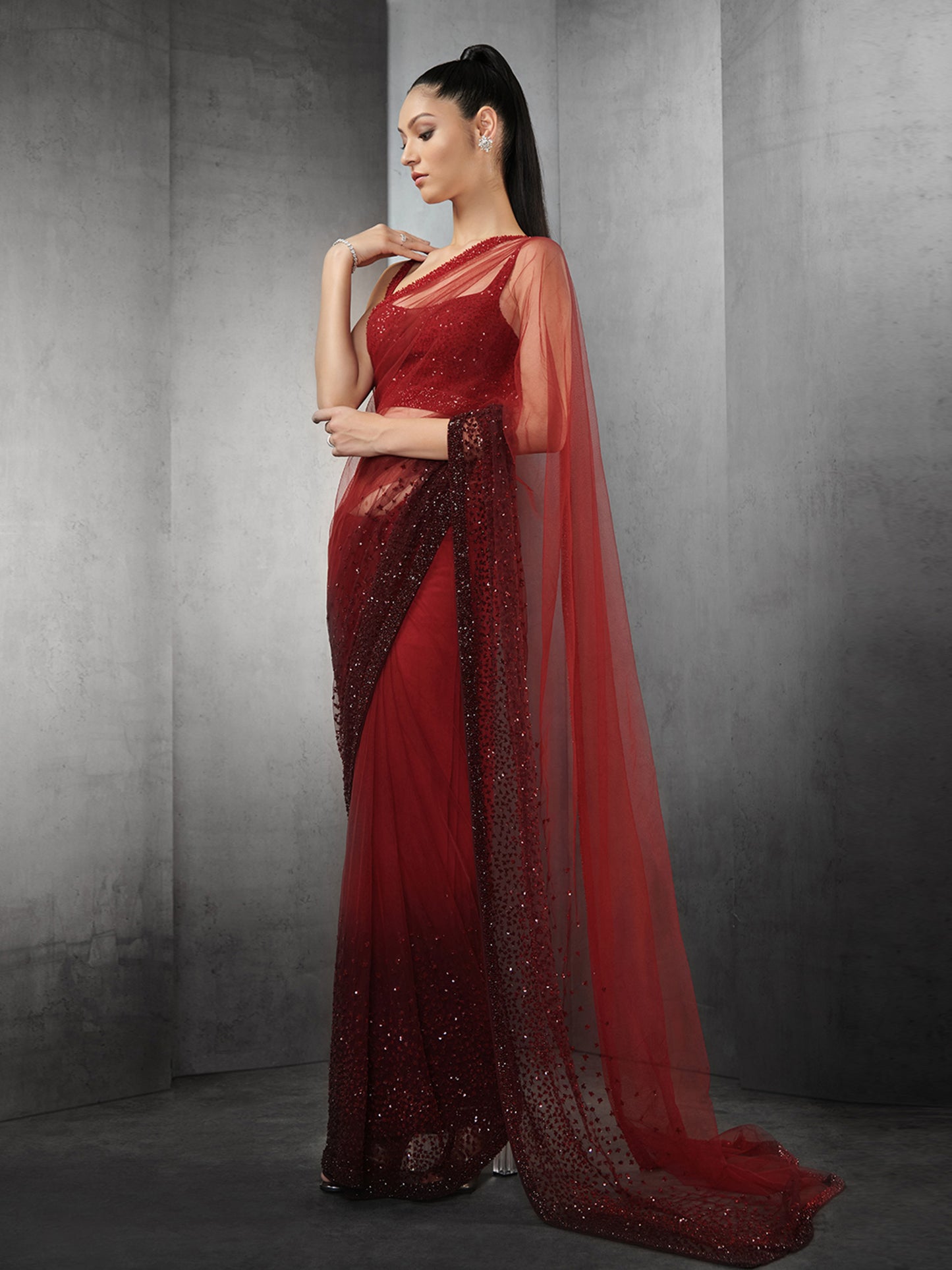 Tulle With Border Embroidery Saree