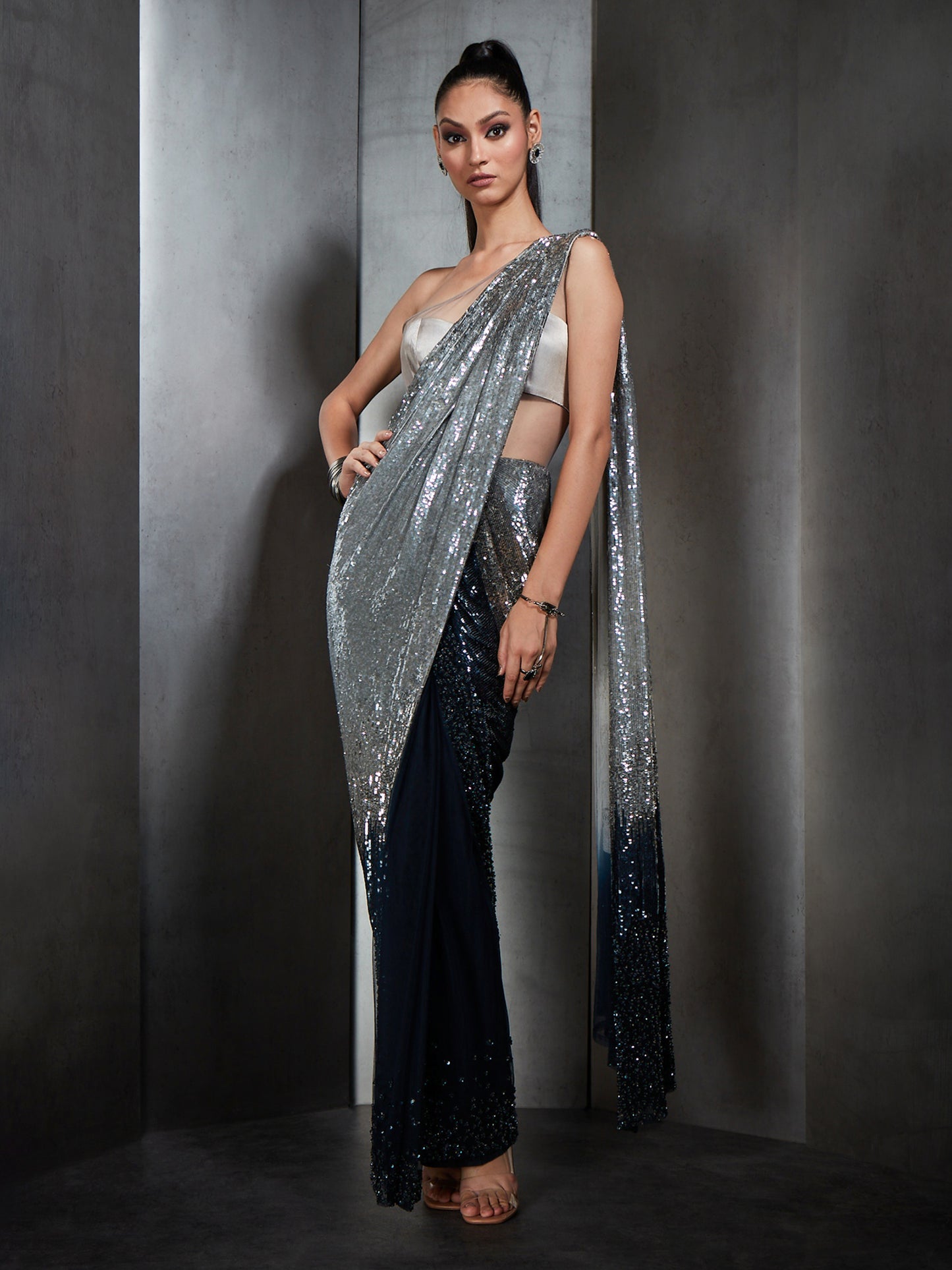One Shoulder Saree Gown