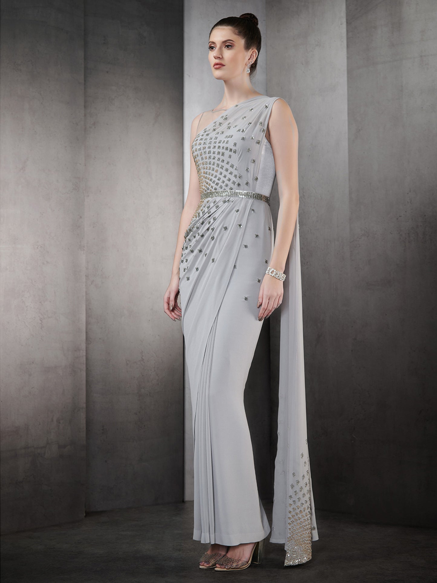 Silver And Gold Crysatl Embroidered Gown