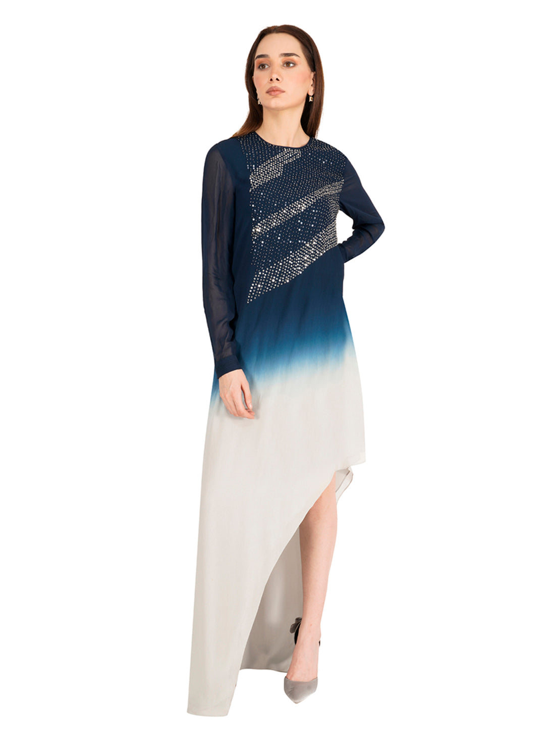 Floor Length Asymmetric Top With Sequin Embroidery
