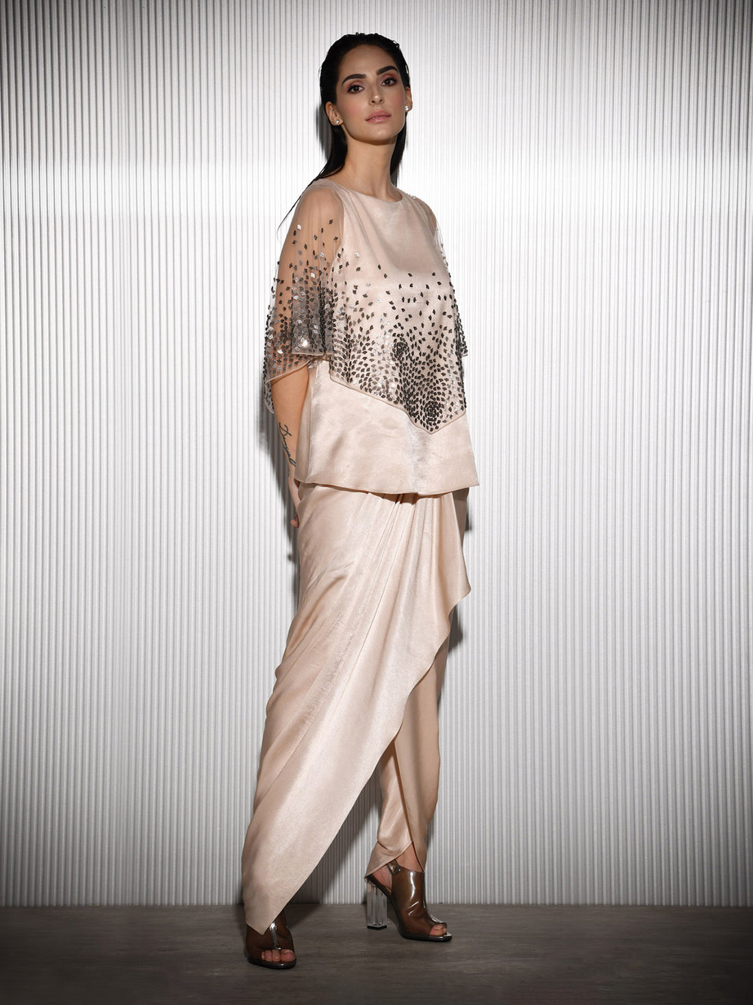 Seashell Metallic Cape Top With Embellishment