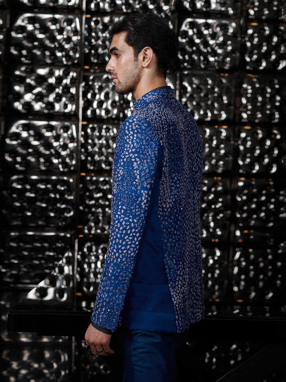 Galaxy Blue Meadow Bandhgala Set