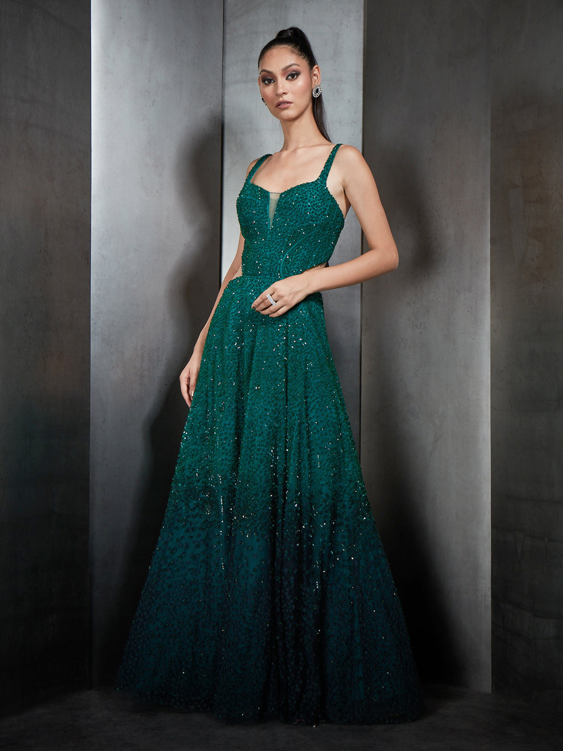 Emerald Ombre Embellished Gown