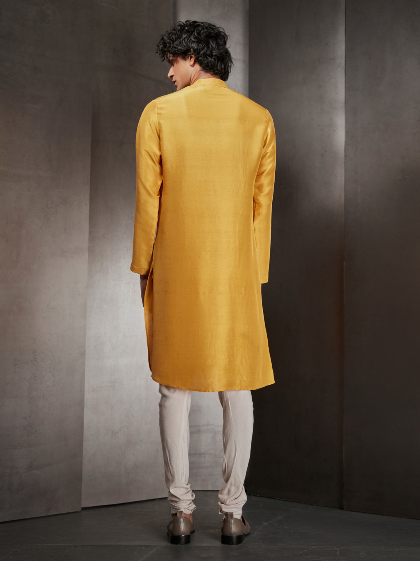 Yellow Long Kurta With A Hand Embroidered Yoke