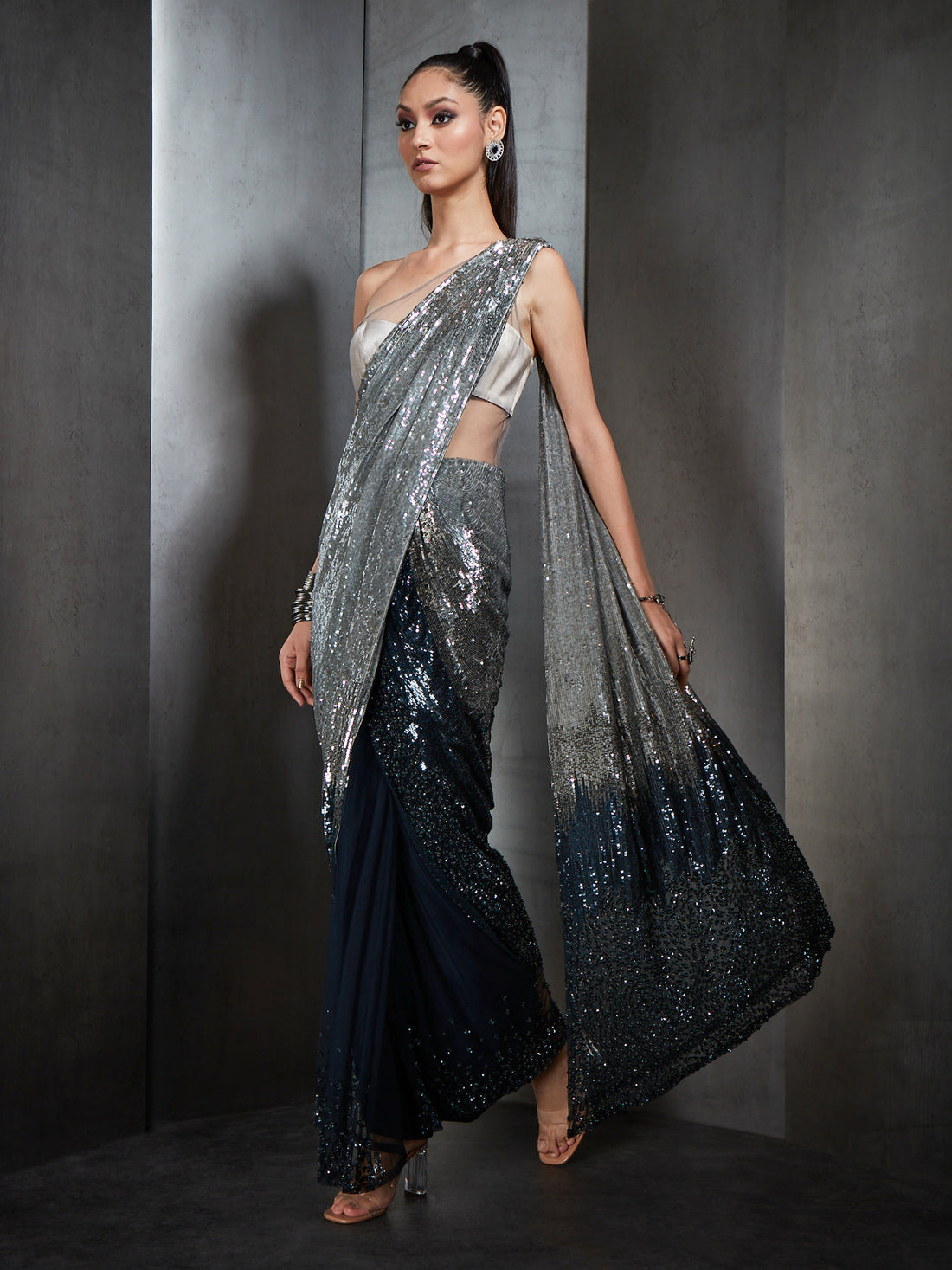 One Shoulder Saree Gown