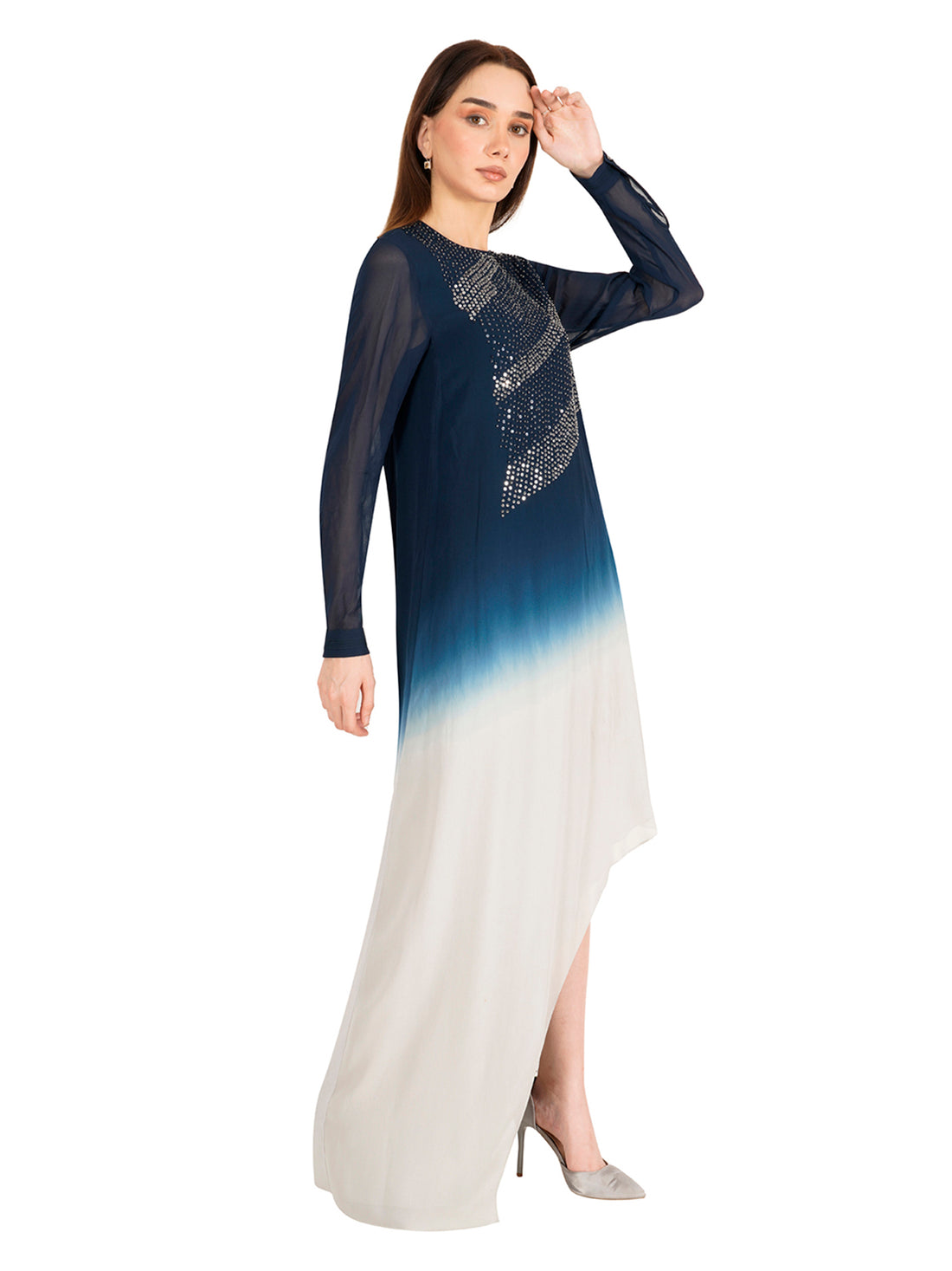 Floor Length Asymmetric Top With Sequin Embroidery