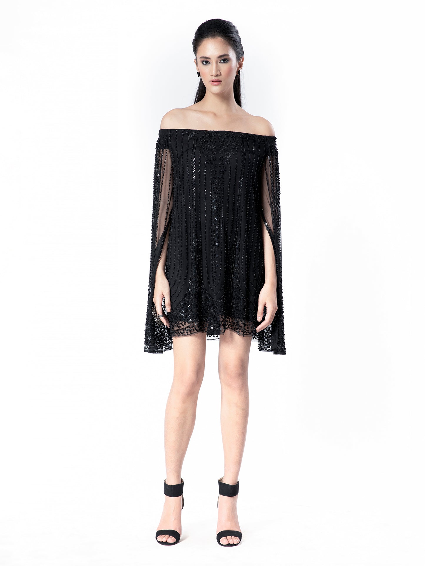 Black Off-Shoulder Embellished Dress