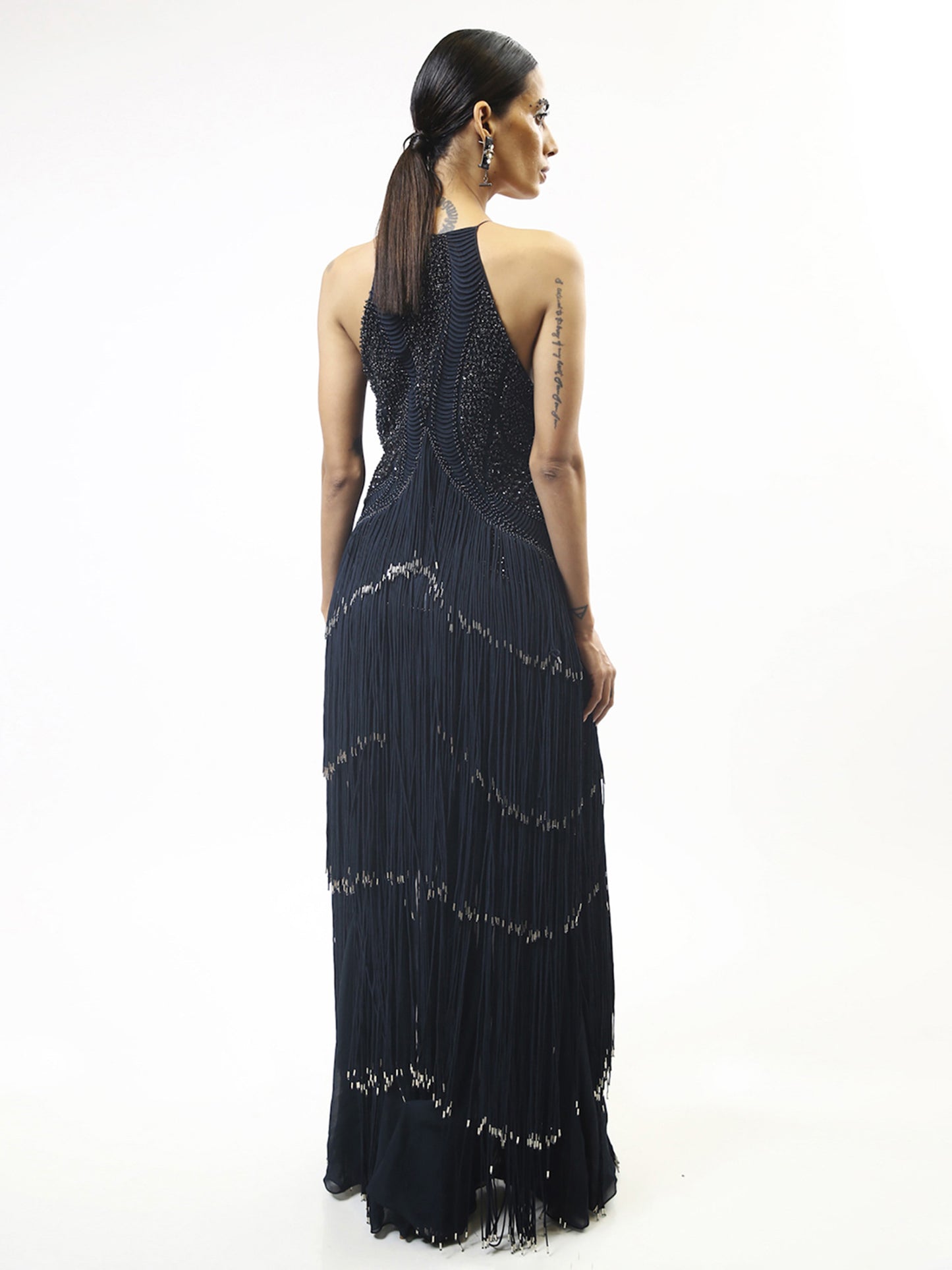 Sapphire Nightfall Tasseled Gown