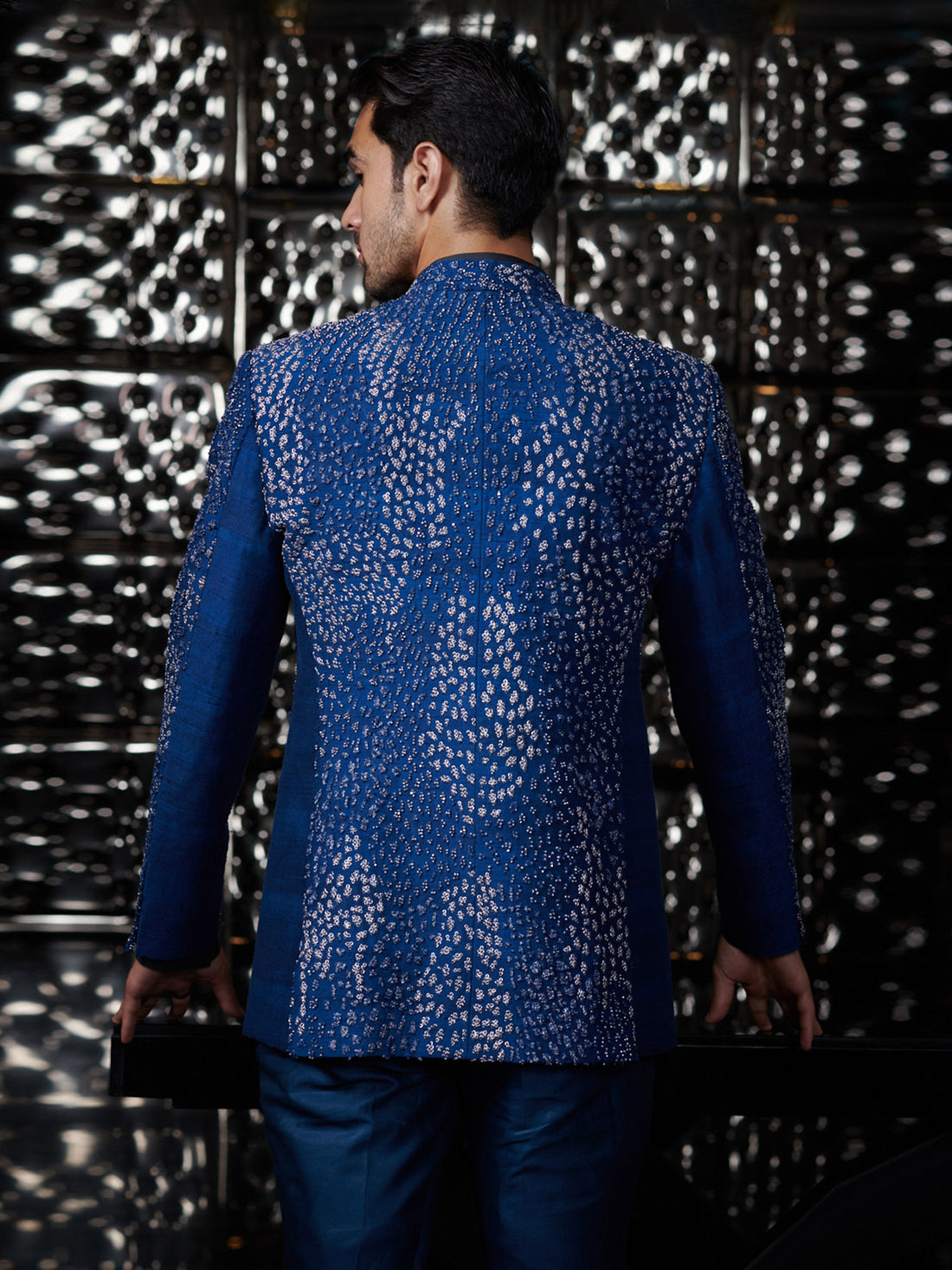 Galaxy Blue Meadow Bandhgala Set