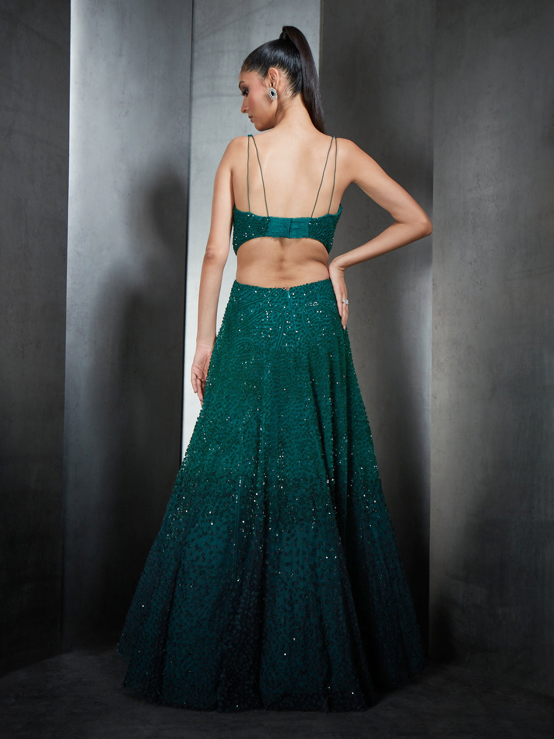 Emerald Ombre Embellished Gown
