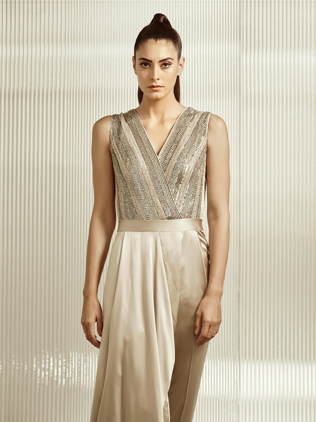 Rose Gold Embellished Draped Jumpsuit