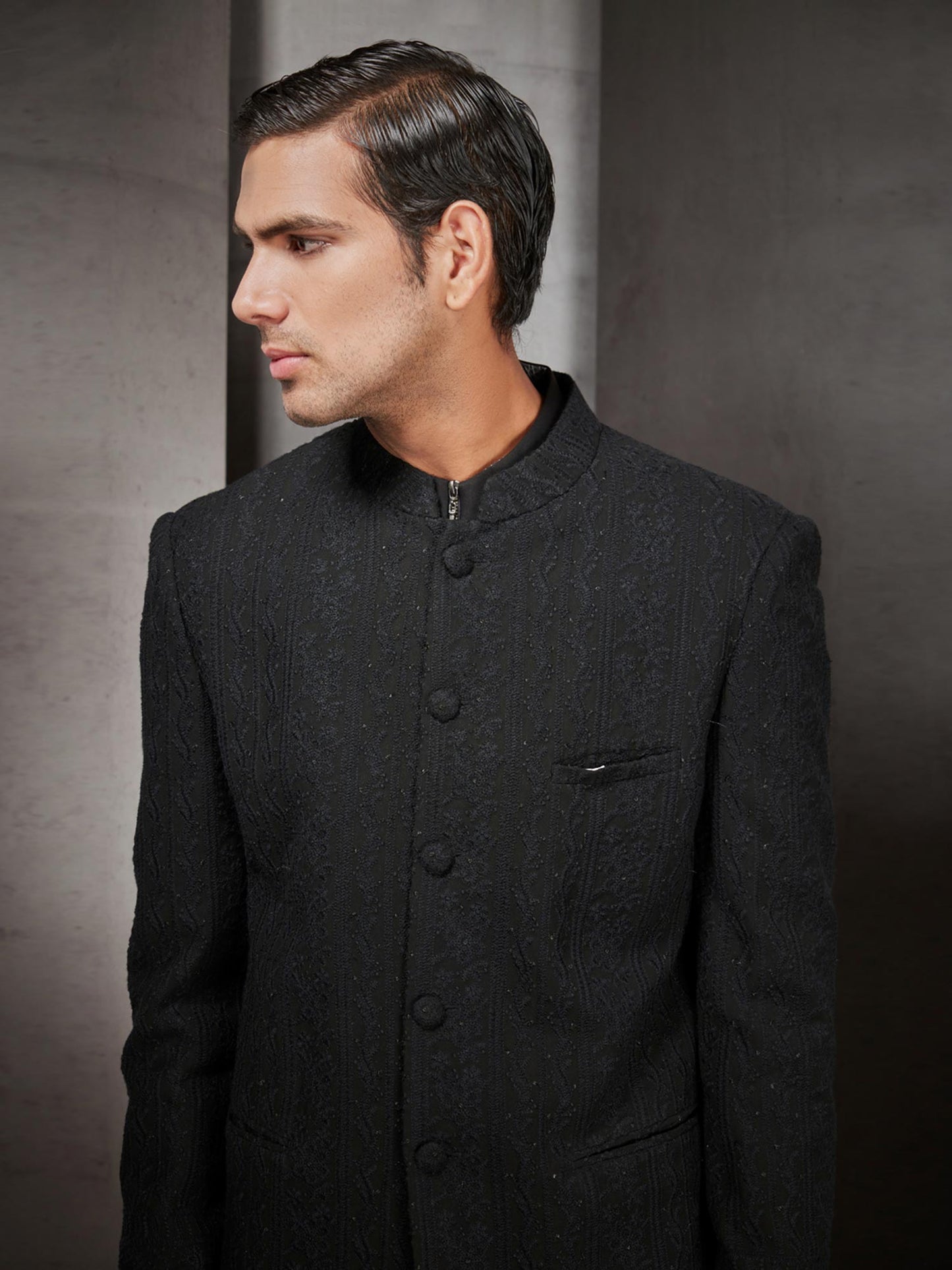 Black Short Chikankari Sherwani