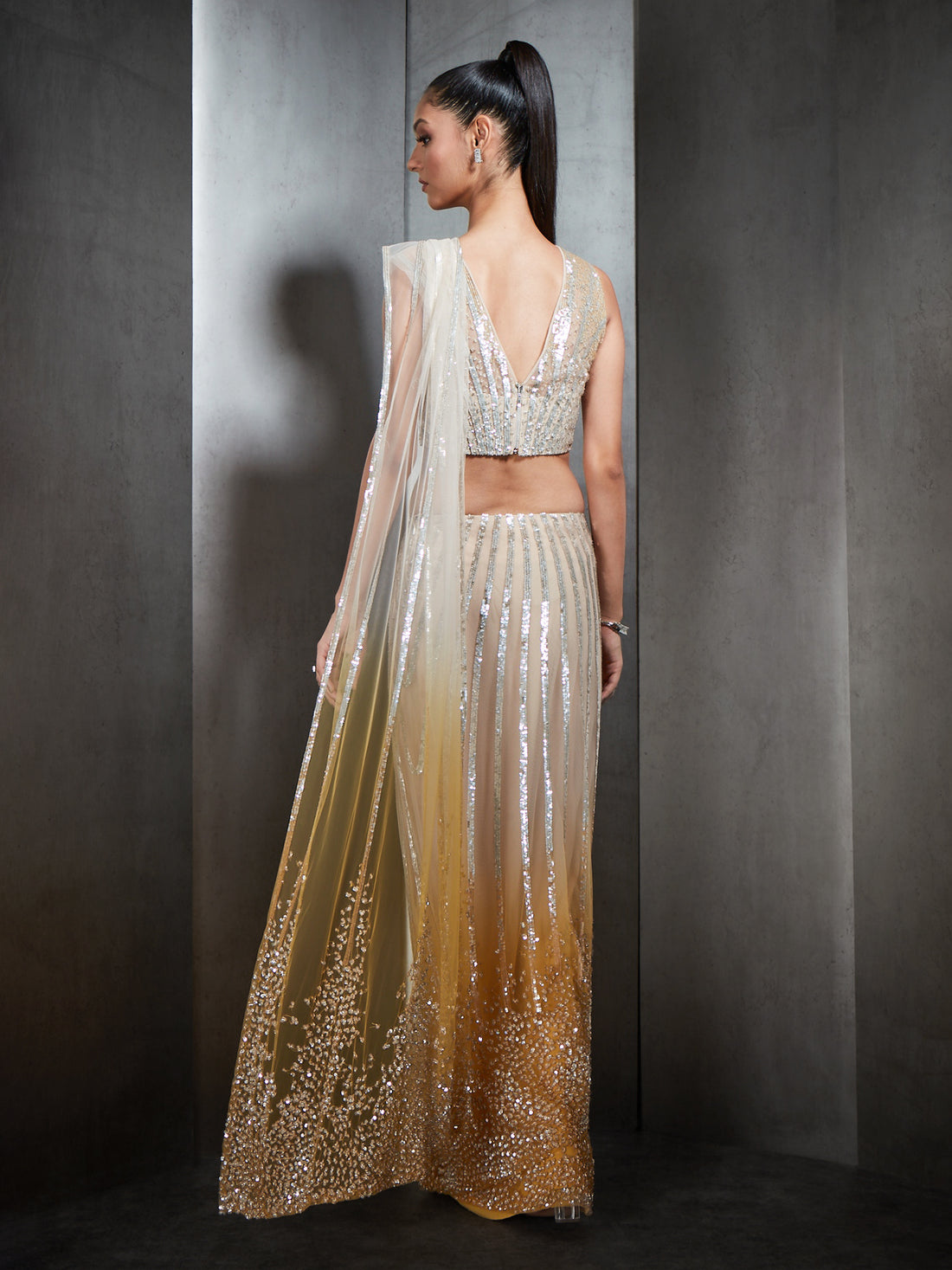 Ombre Stripe Embroidery Saree