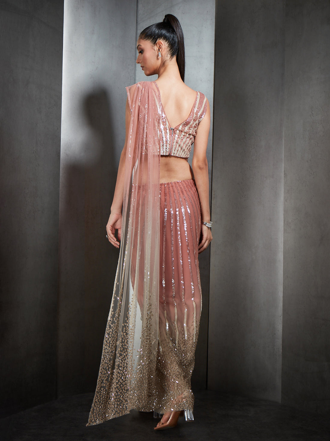 Ombre Stripe Embroidery Saree