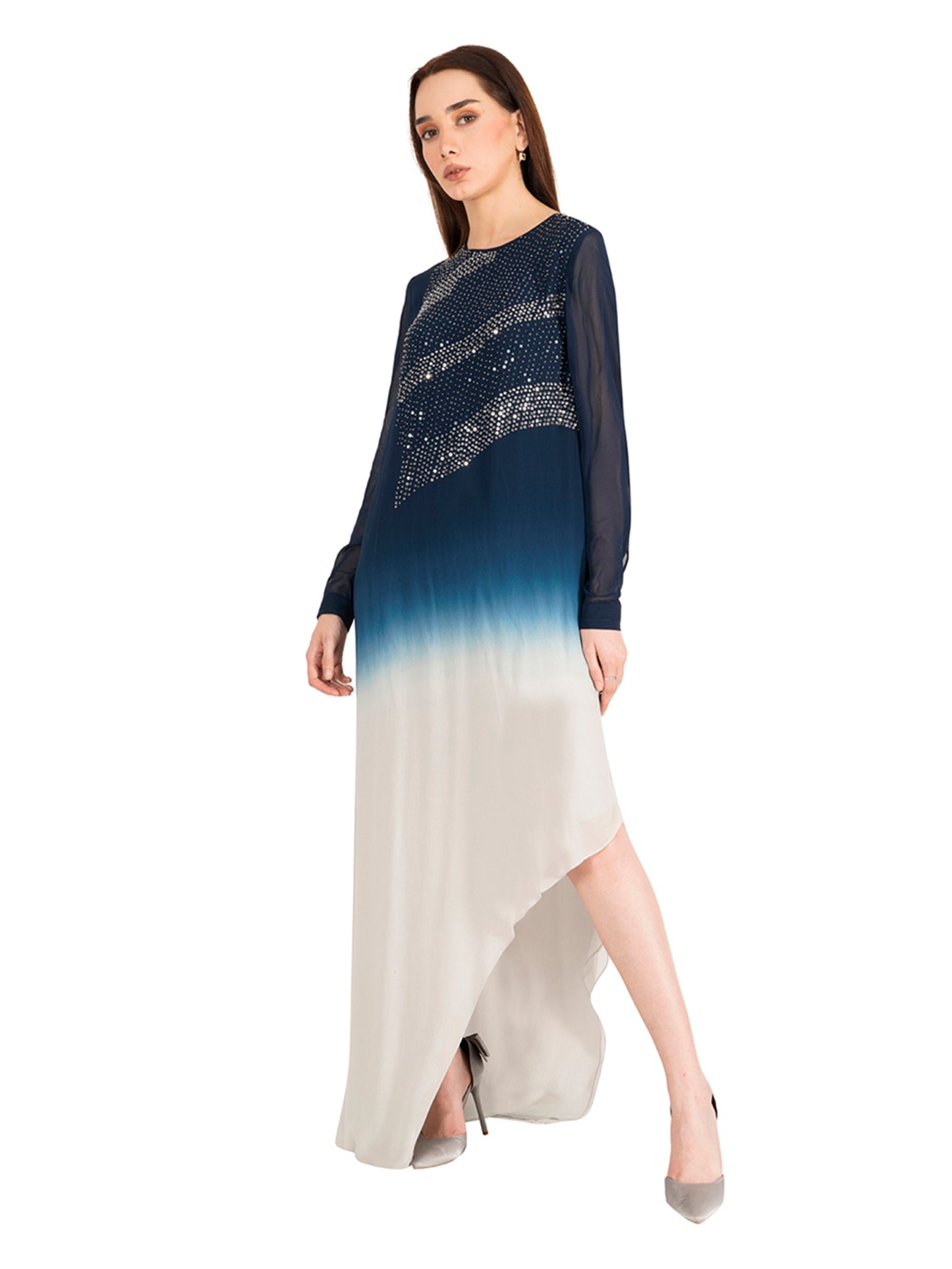Floor Length Asymmetric Top With Sequin Embroidery