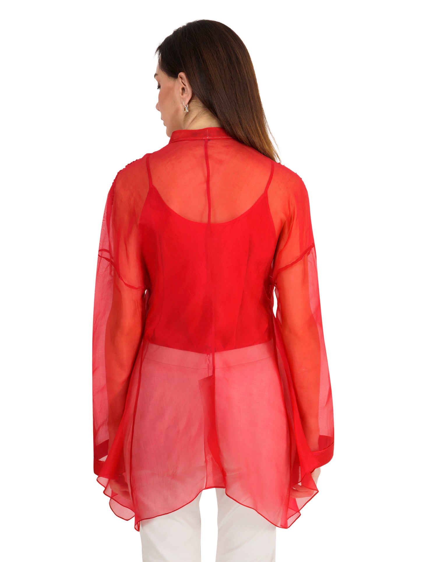 Fushia Embroidered Front Open Top With Belt