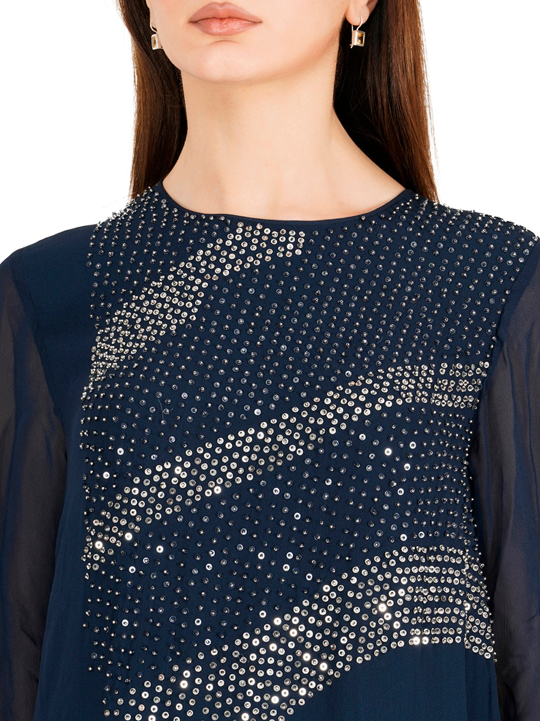 Floor Length Asymmetric Top With Sequin Embroidery