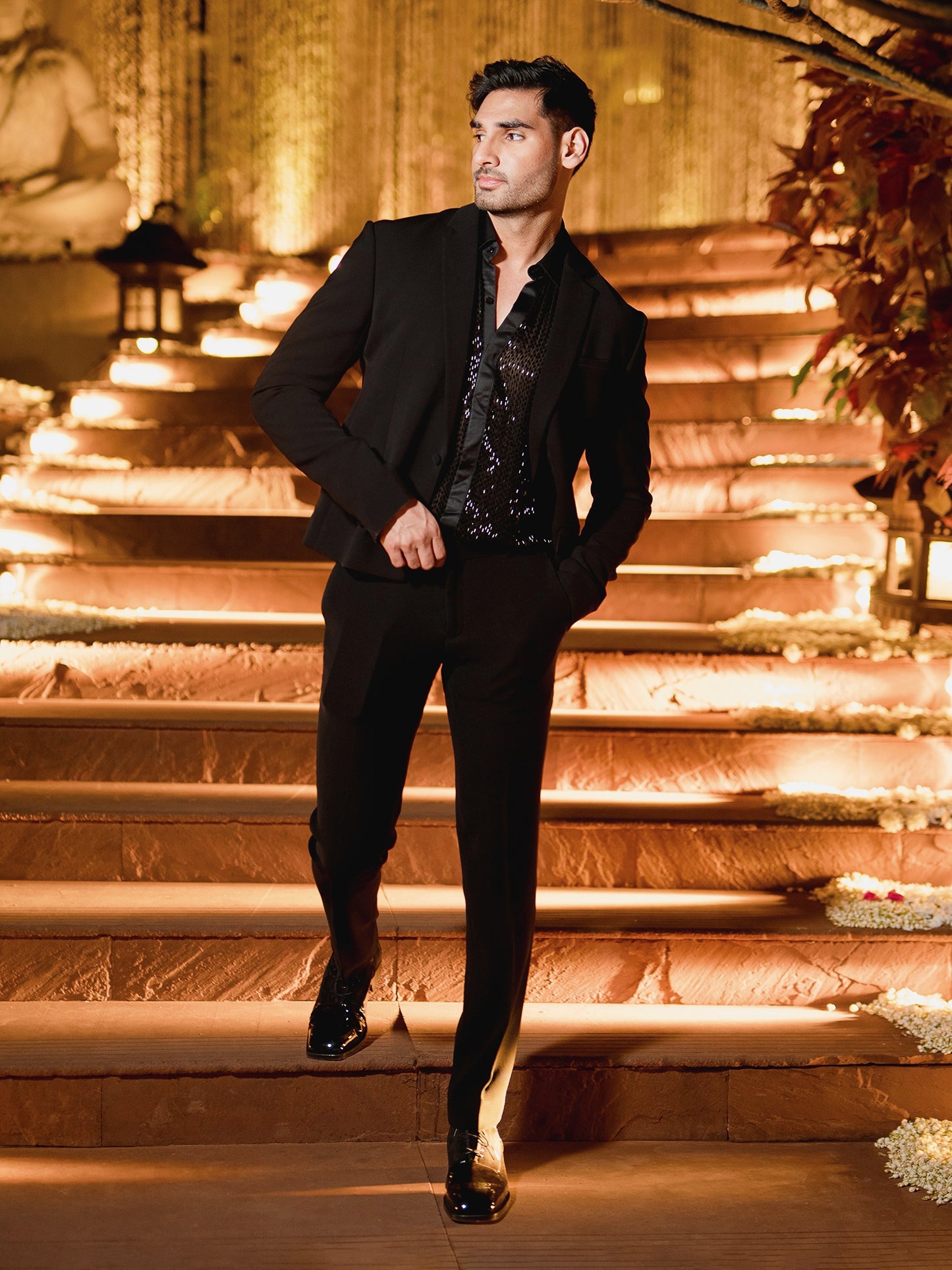 Black Tuxedo With Fully Sequins Shirt