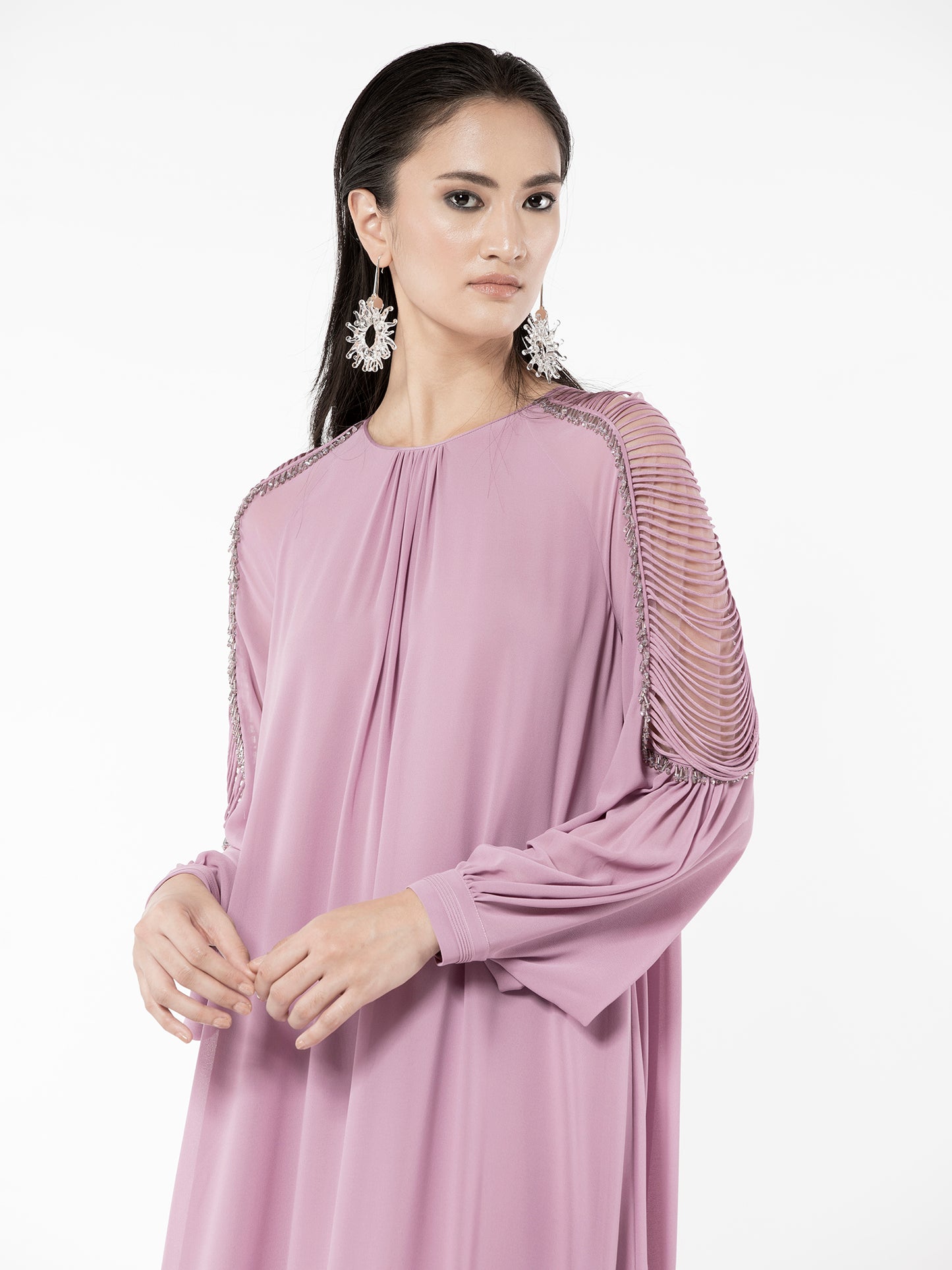 Mauve Kaftan With Embellished Cord Details