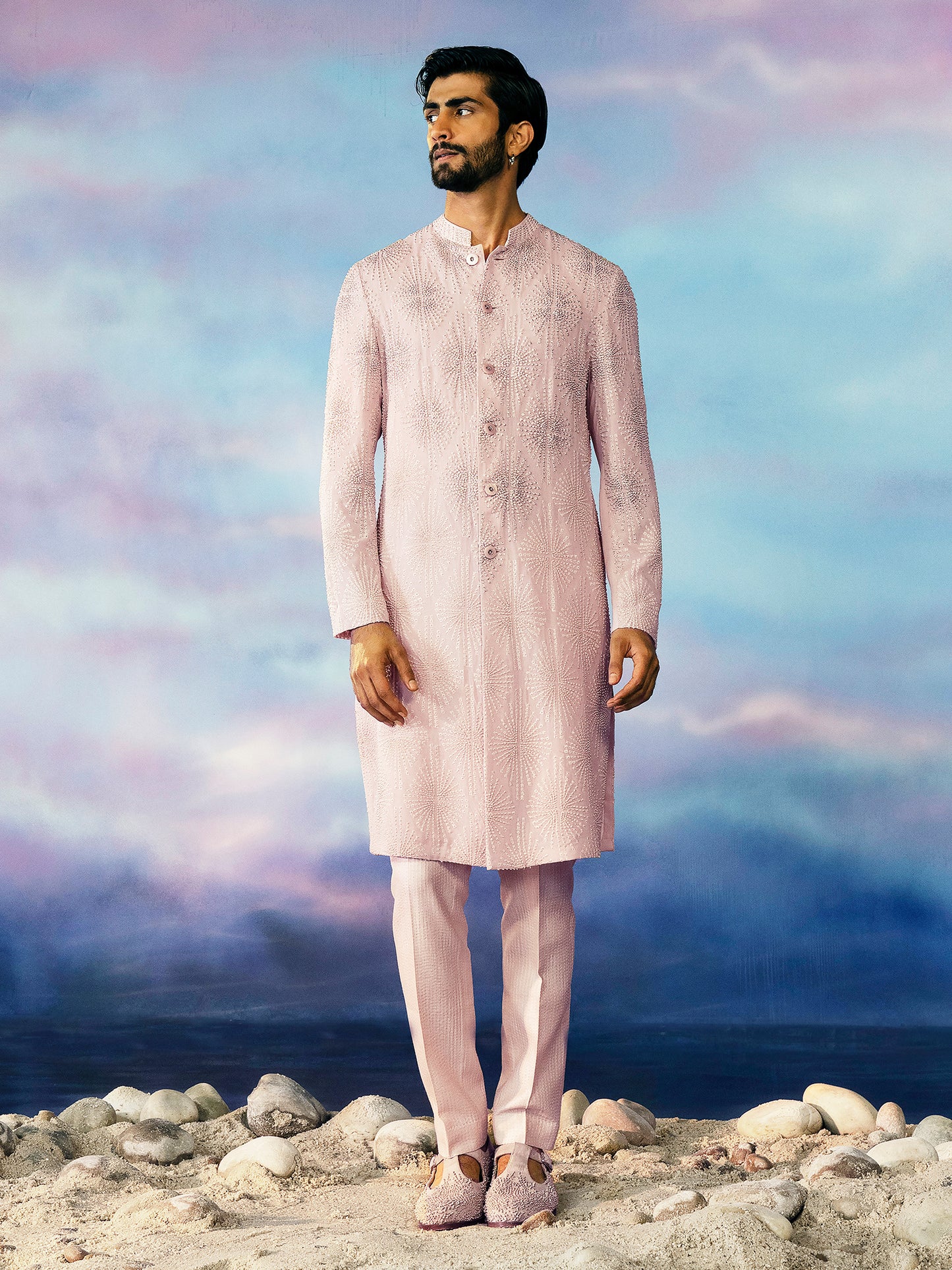 Boxes Chikankari Sherwani Set