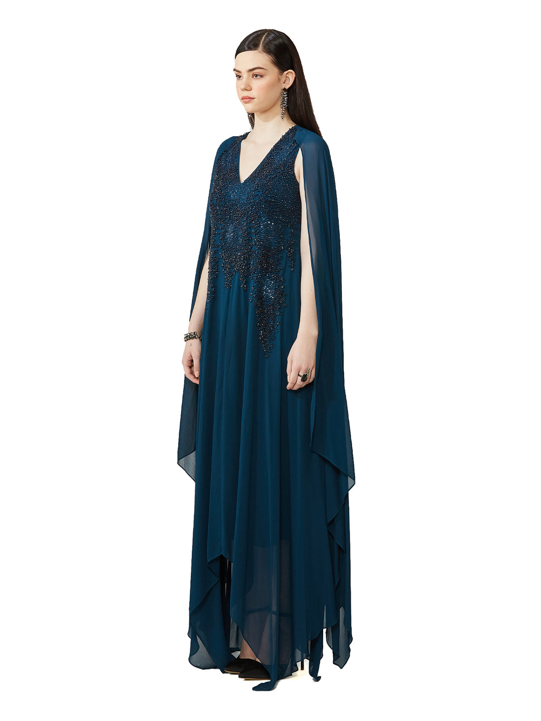 Asymmetric Embellished Kaftan With Flared Sleeve