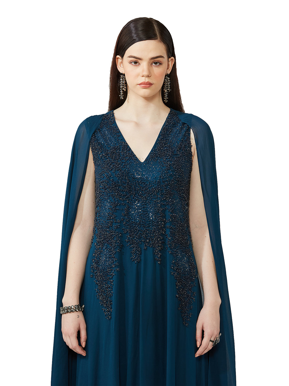 Asymmetric Embellished Kaftan With Flared Sleeve