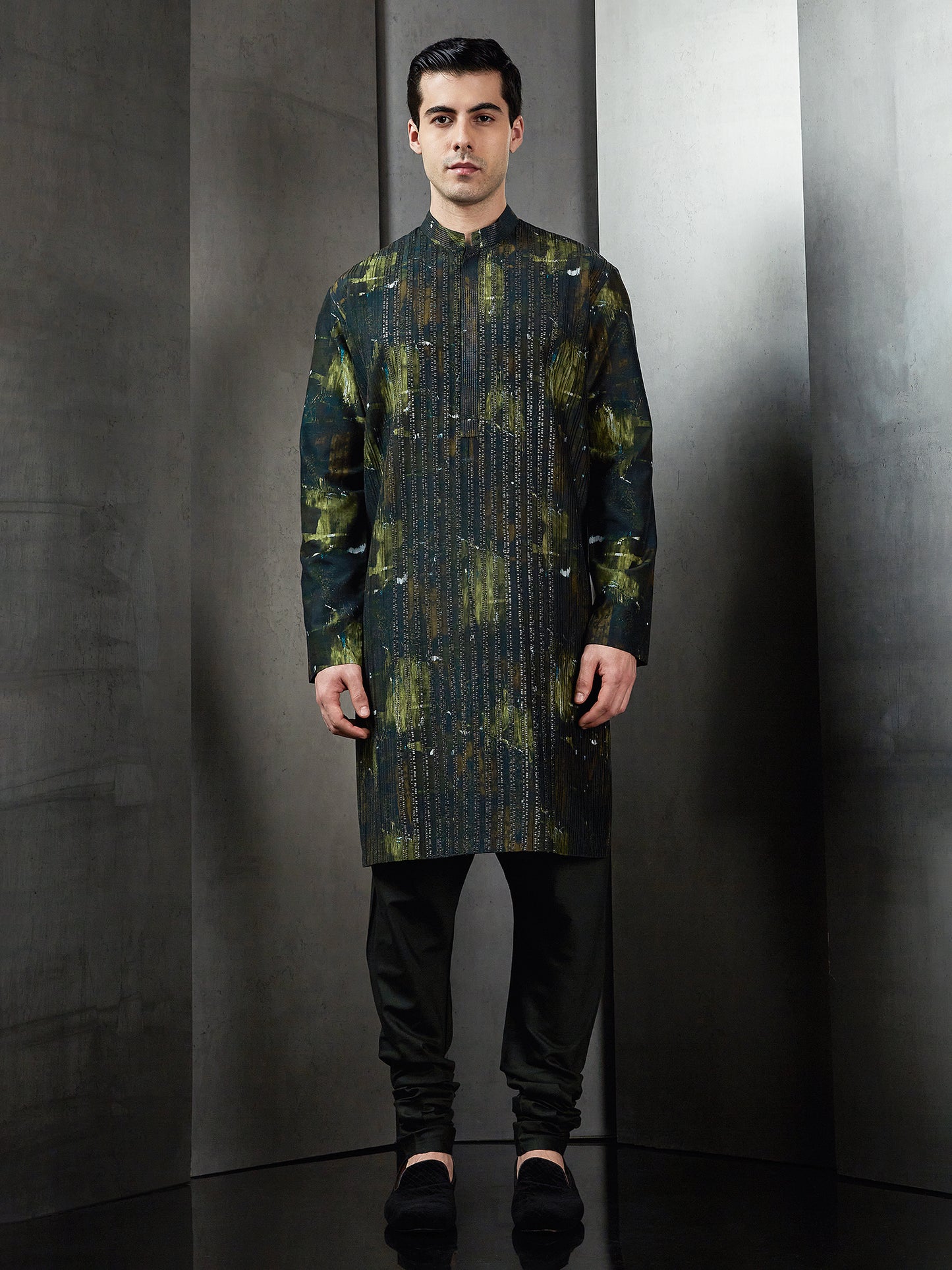 Front Sequins With Dark GPSY Glitch Print Kurta Set