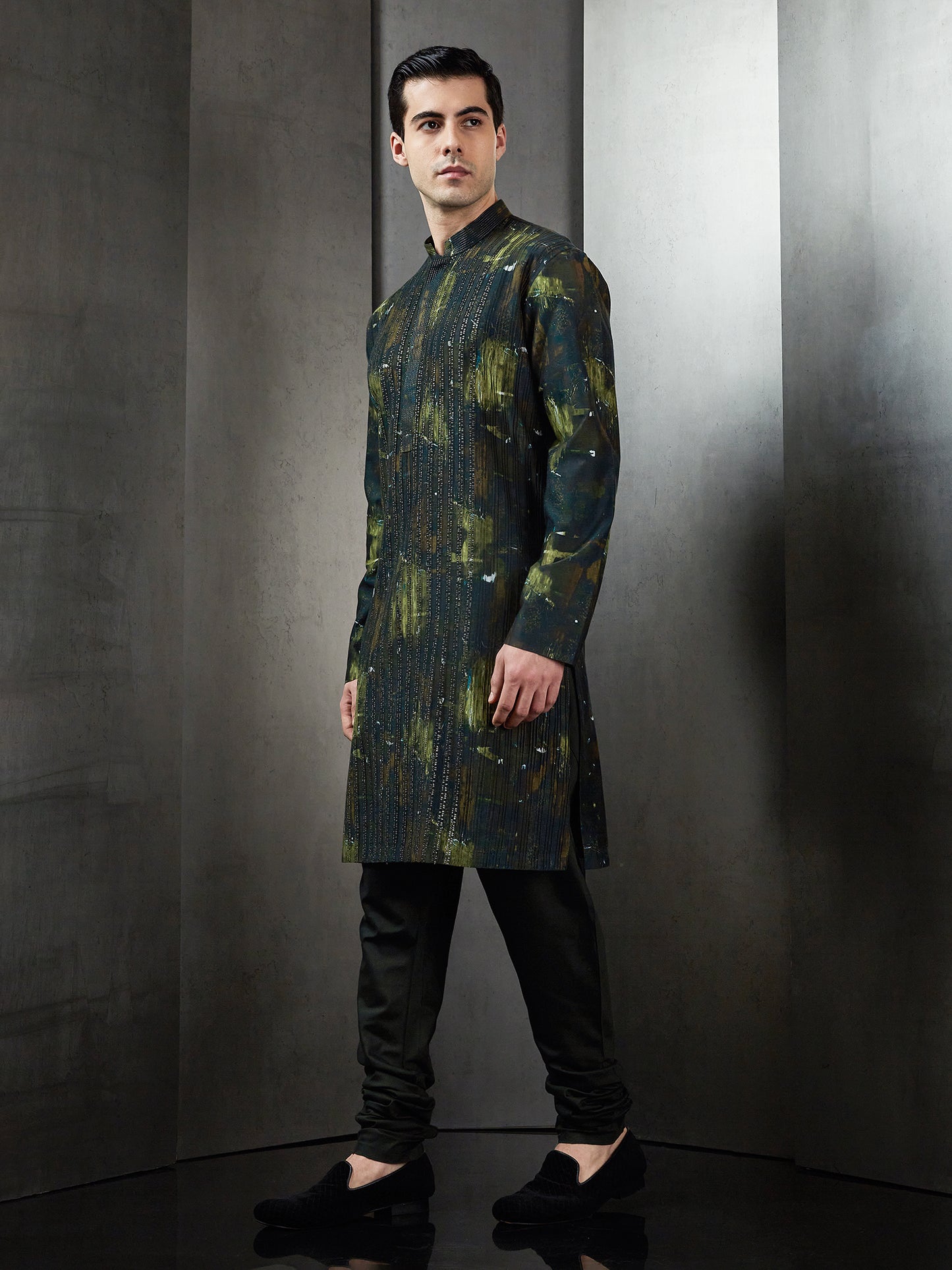 Front Sequins With Dark GPSY Glitch Print Kurta Set