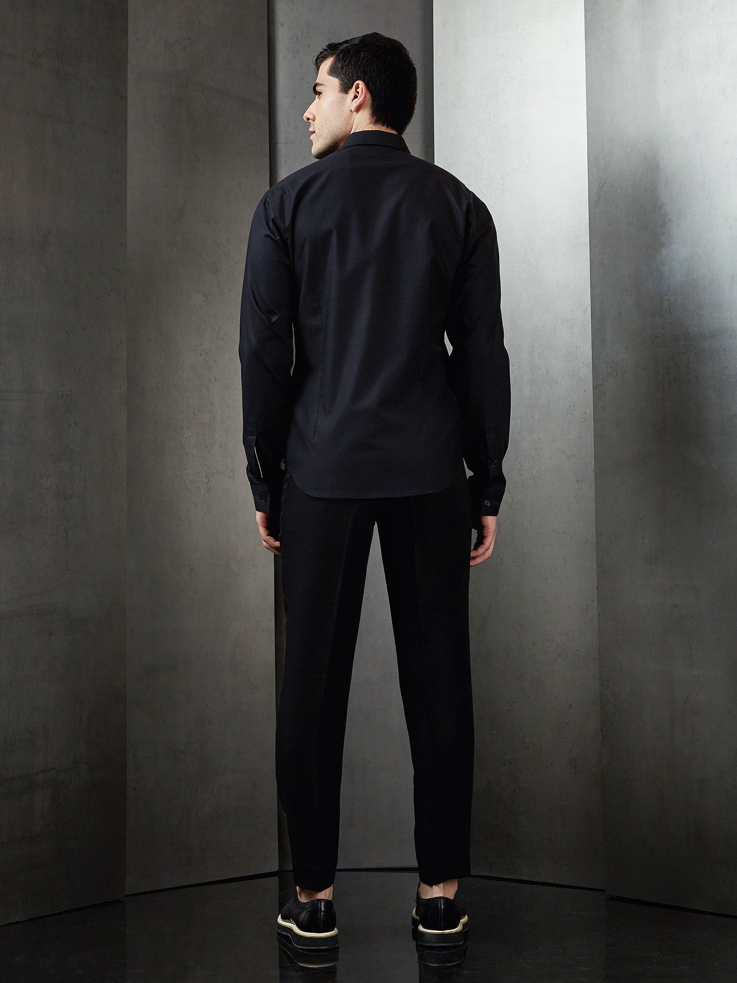 Black Cotton Embroidered Shirt