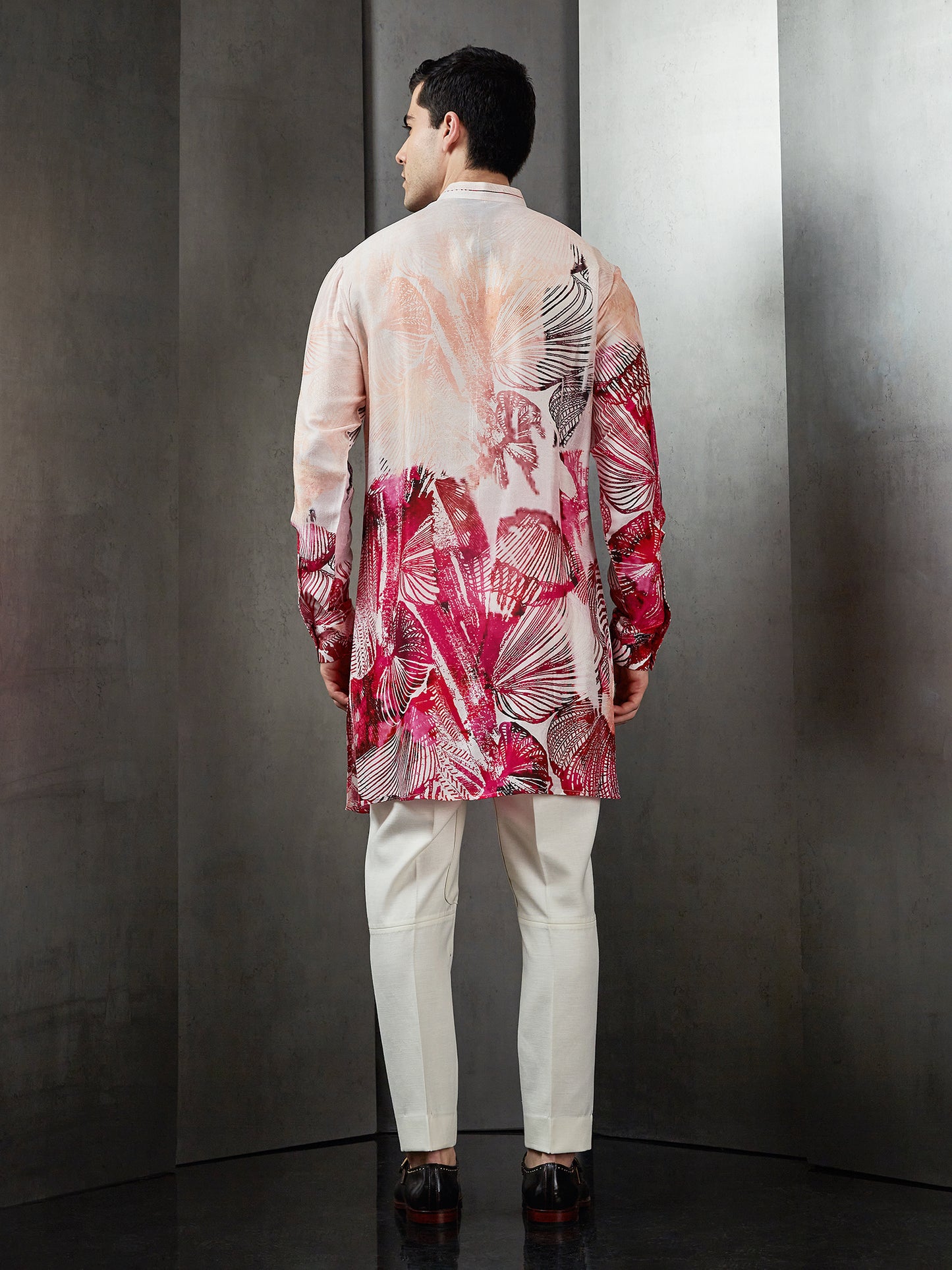 Red Floral With Cuff Short Kurta