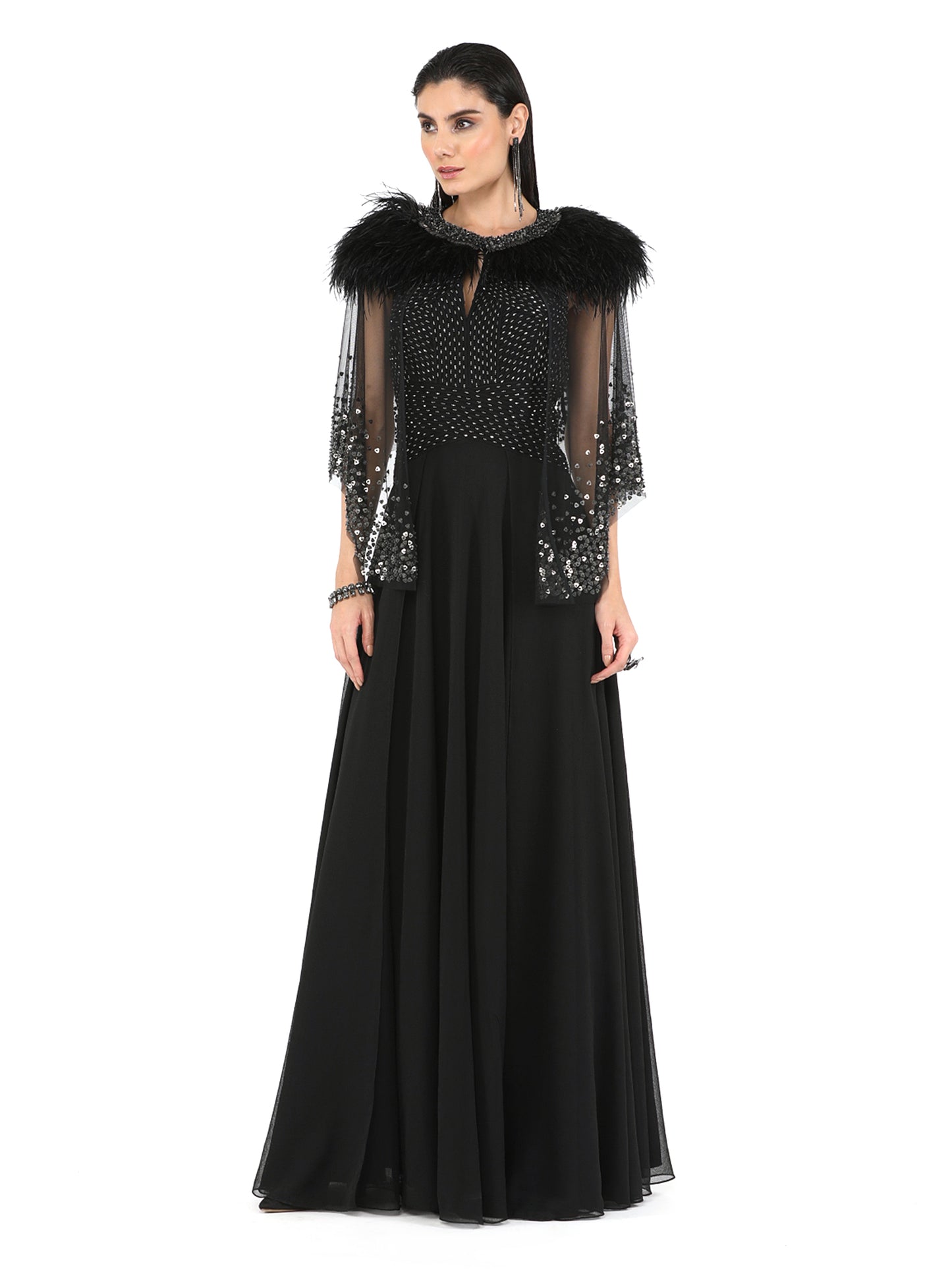 Ace Corded Gown With Cape