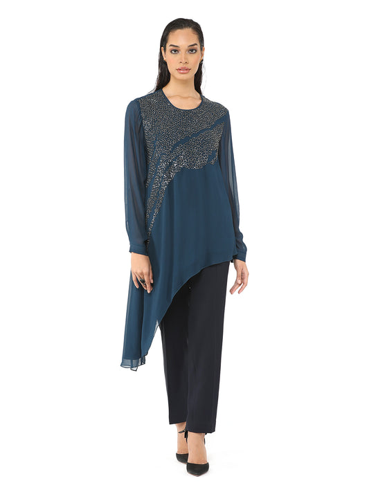 Asymmetric Top With Metallic Embroidered
