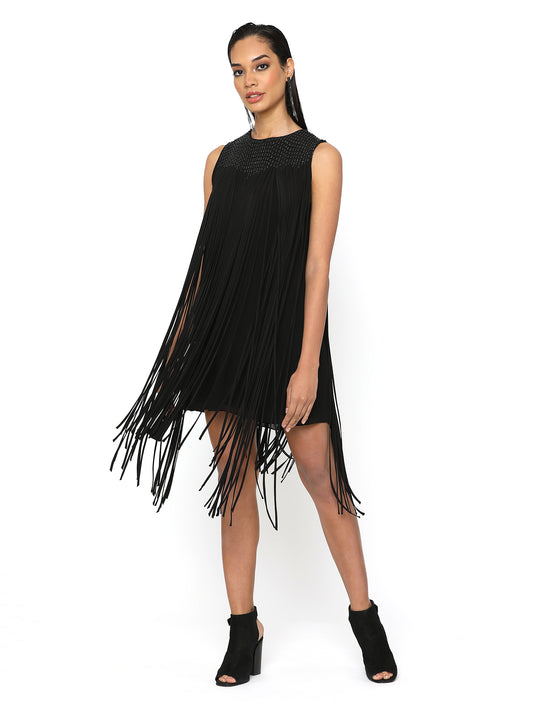 Pale Black Fringe Dress