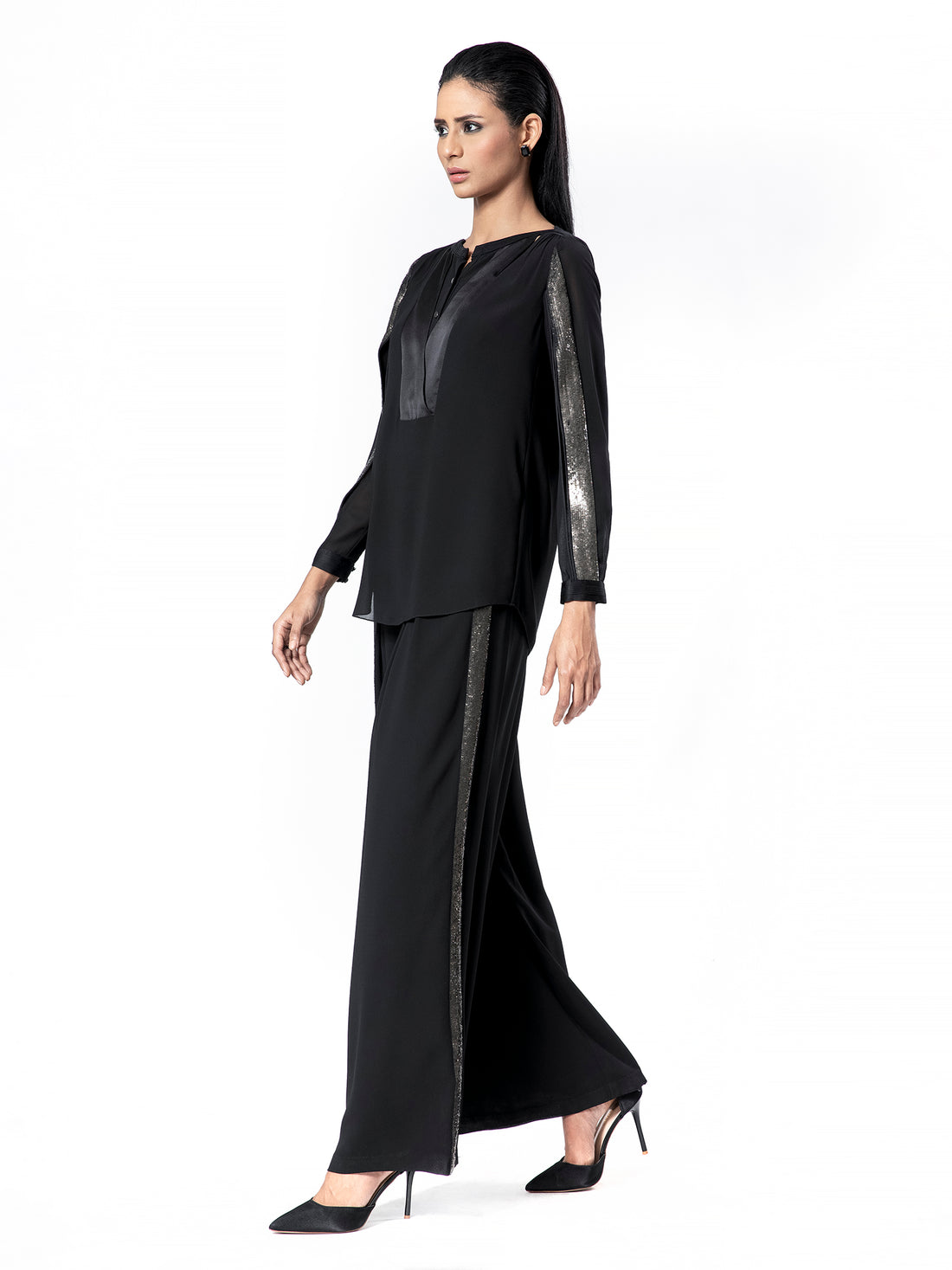 Black Embellished Sleeve Top