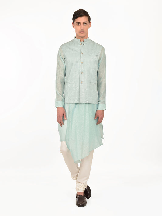 Navy Waist Jacket With All Over Thread Work