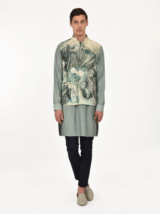Green Printed Waist Jacket