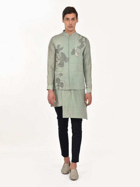 Green Embroidered Waist Jacket