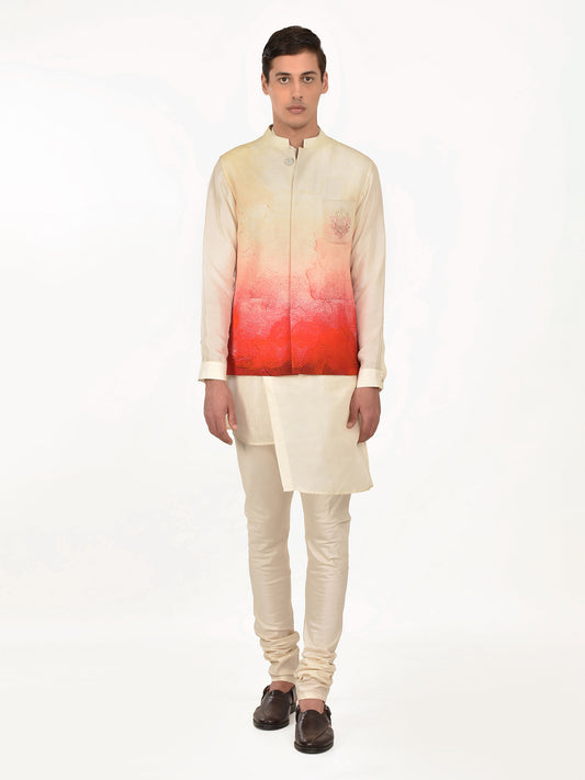 Yellow Printed Waist Jacket
