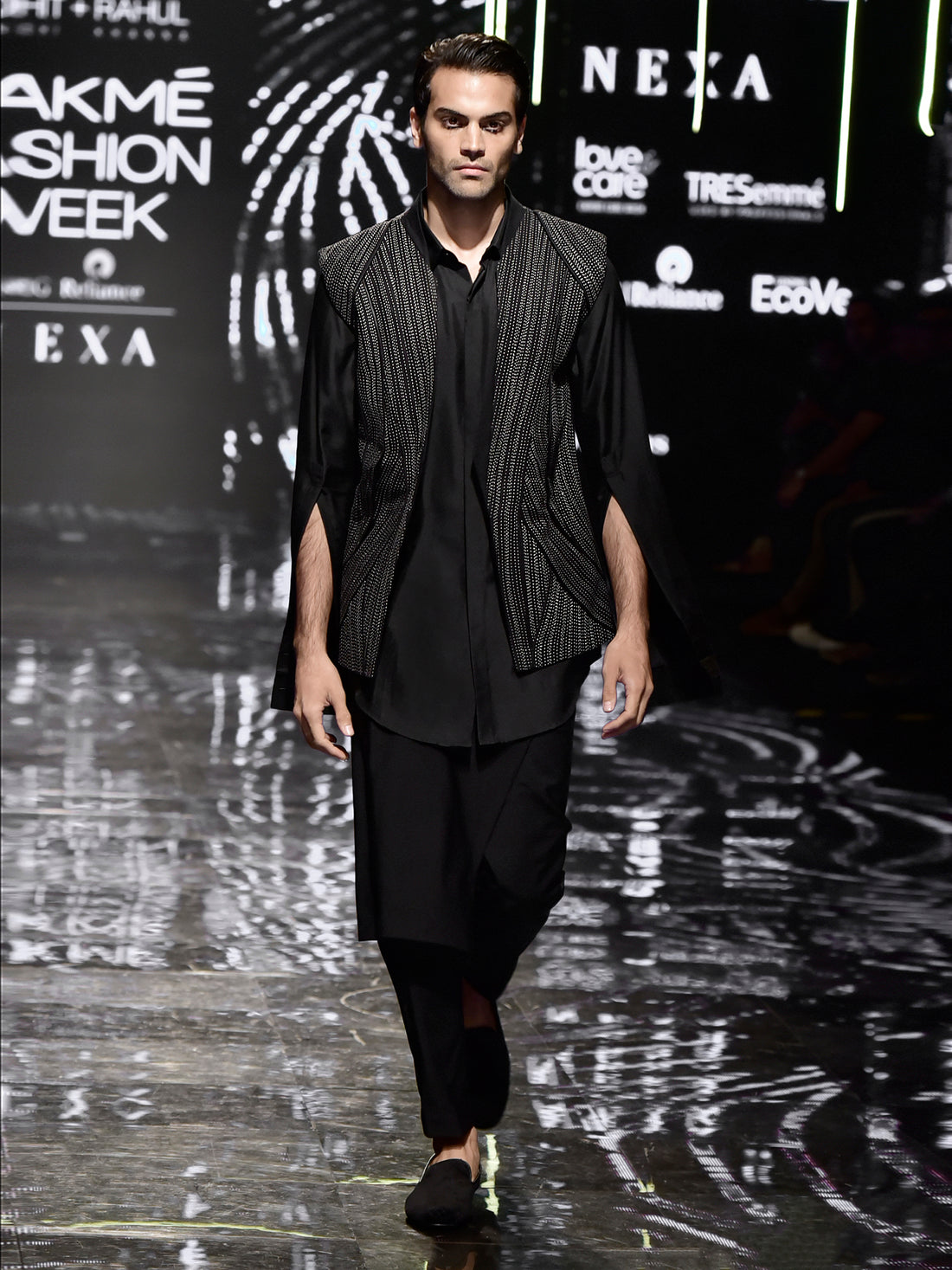 Black Corded Waist Jacket Set